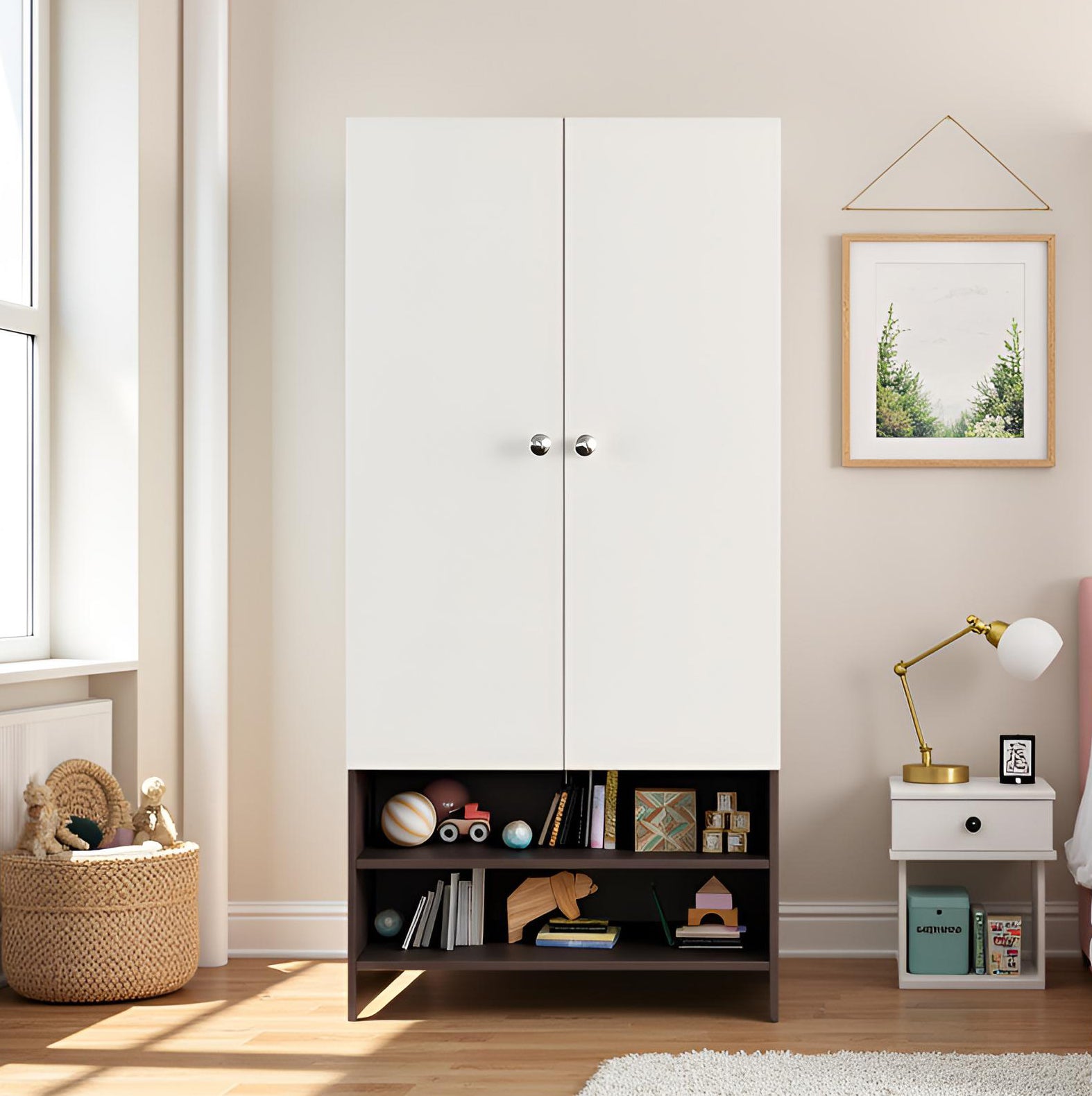 WOODWIDER Yosha Wardrobe for Kids, Baby Almirah for Clothes, Baby Storage Organizer, Cupboard for Clothes, Kids Wardrobe for Clothes/Toys/Books (Wenge & White)