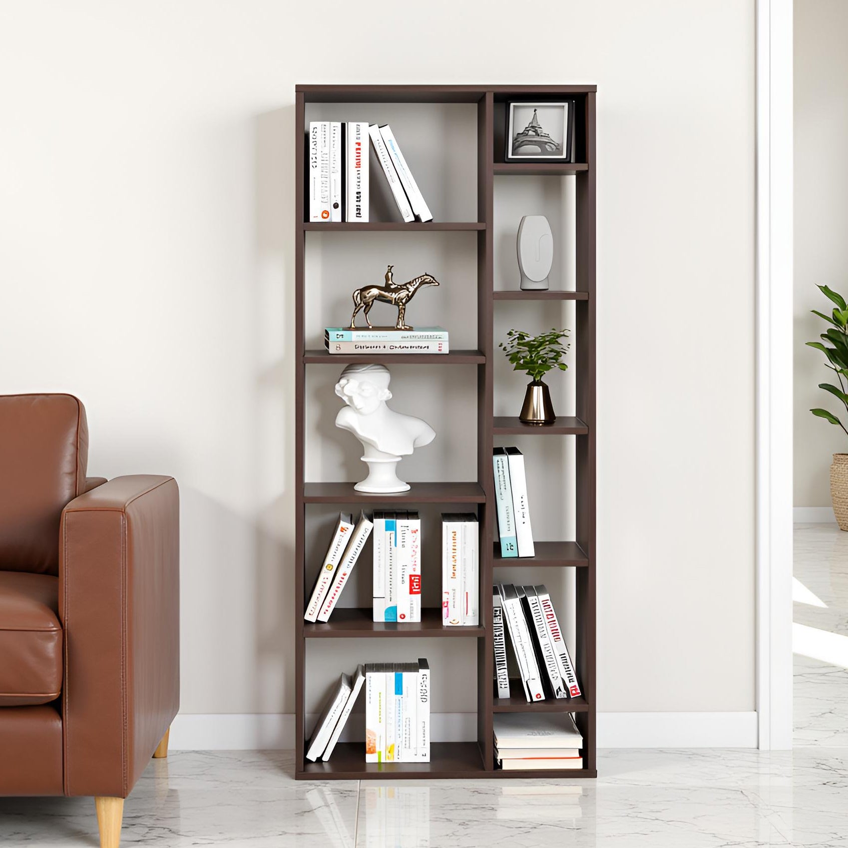 Lancy Wooden Book Shelf for Books, Book Shelf Rack for Home Library, Corner Shelf for Living Room, Study Room & Office Furniture (Wenge)