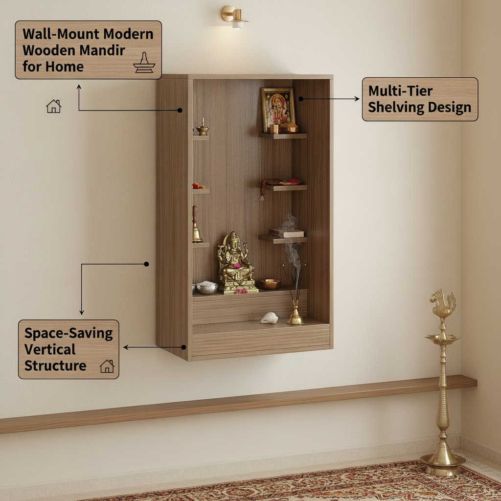 Wall-Mounted Wooden Modern Temple For Home – Furneaser Ketki