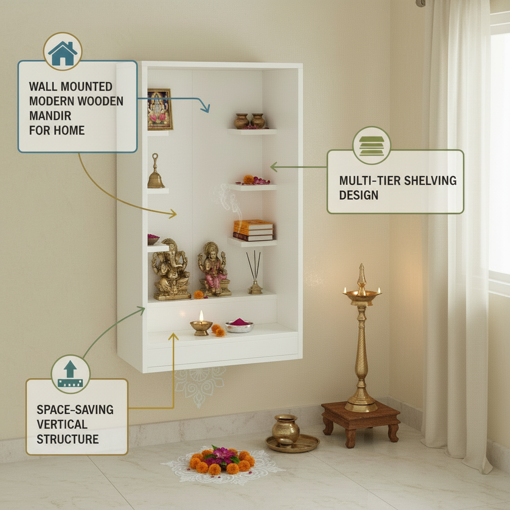 Wall-Mounted Wooden Modern Temple For Home – Furneaser Ketki