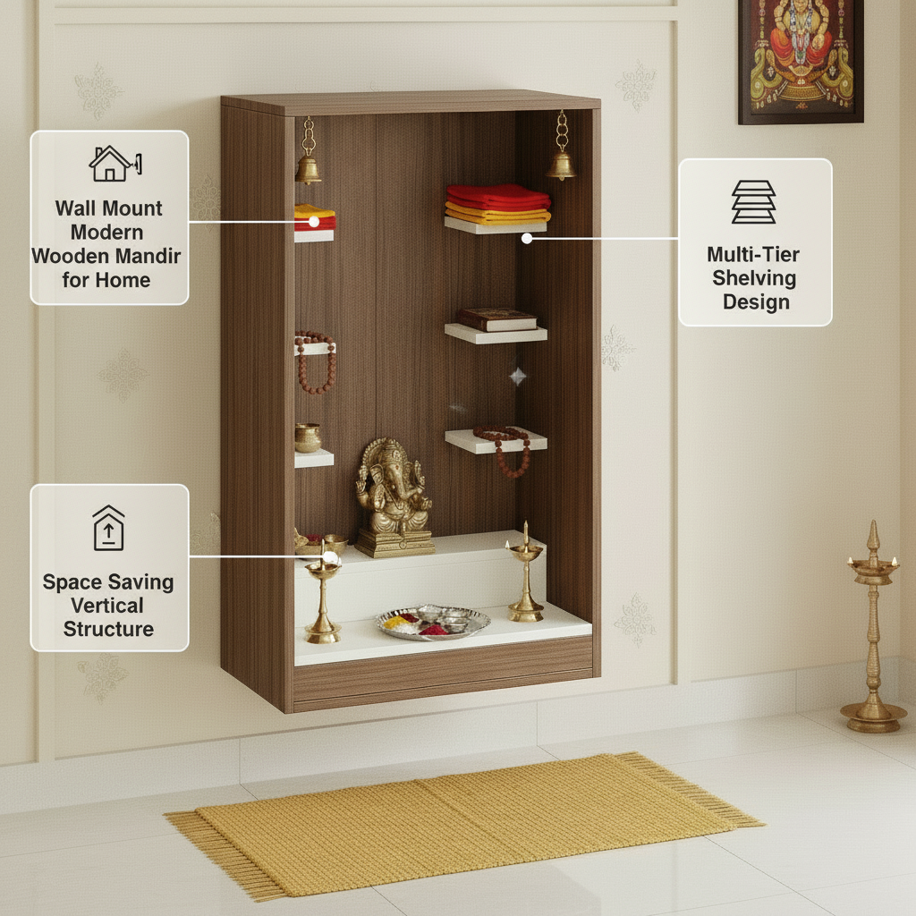 Wall-Mounted Wooden Modern Temple For Home – Furneaser Ketki