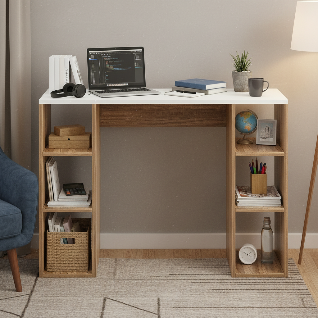 Furneaser Skyler Wooden Study Table, Workstation, Computer, Laptop, WF
