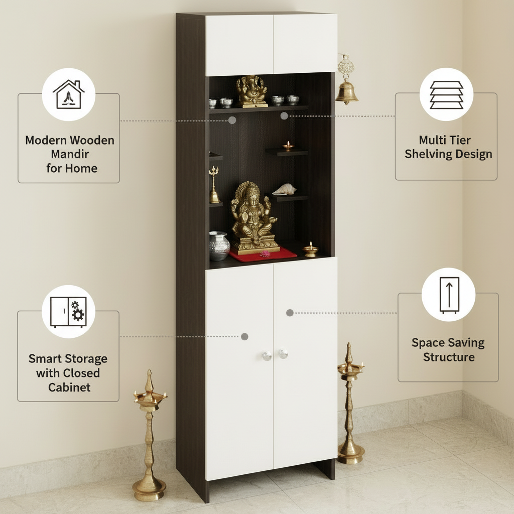 Floor-Standing Wooden Modern Temple For Home – Furneaser Shivika