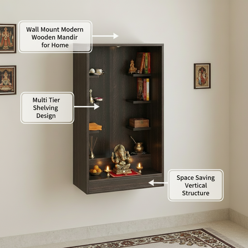 Wall-Mounted Wooden Modern Temple For Home – Furneaser Ketki