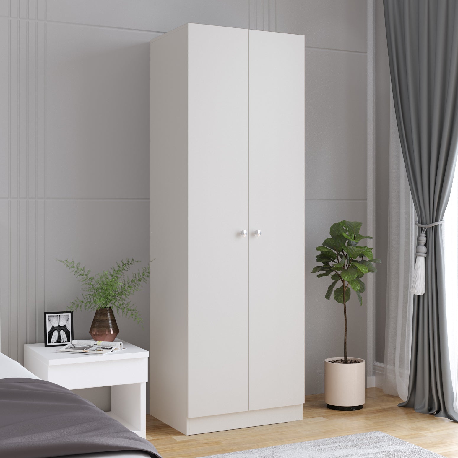 Fanciable 2 Door Wardrobe Almirah with Door for Clothes, Cabinet Closet Organizer, Cupboard for Bedroom Living Room
