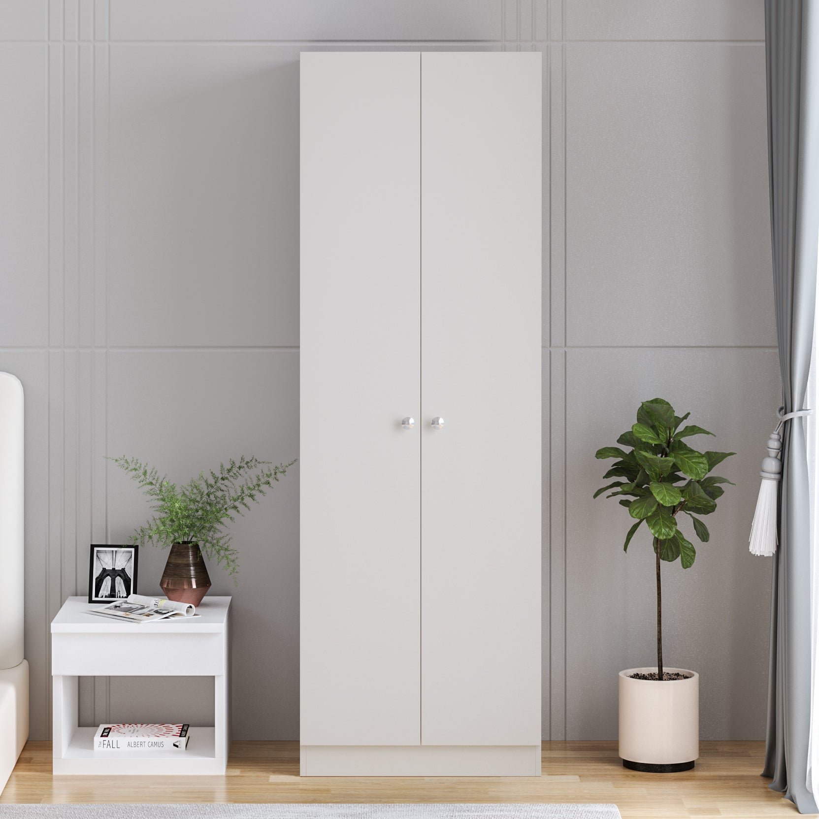 Fanciable 2 Door Wardrobe Almirah with Door for Clothes, Cabinet Closet Organizer, Cupboard for Bedroom Living Room