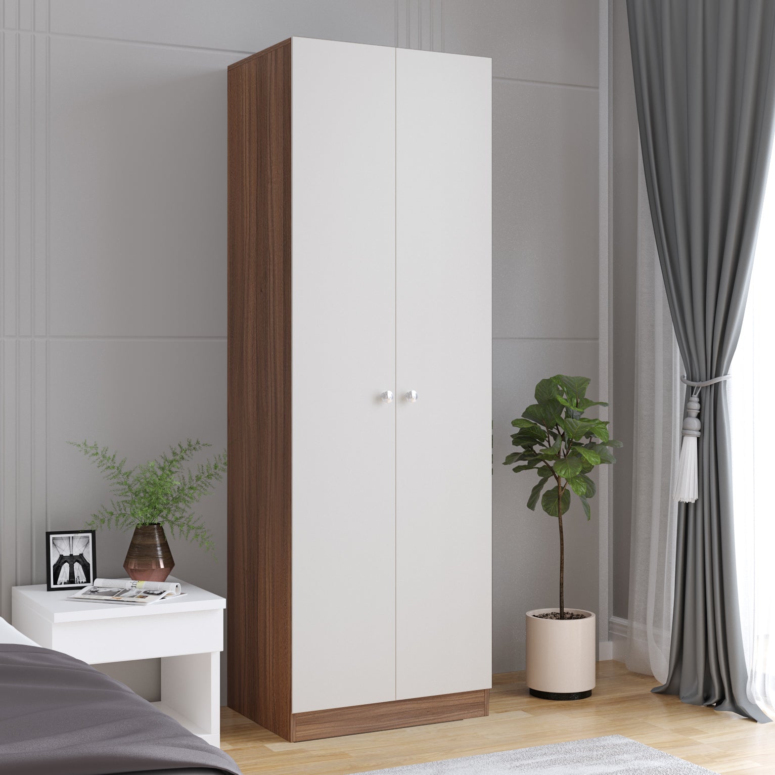 Fanciable 2 Door Wardrobe Almirah with Door for Clothes, Cabinet Closet Organizer, Cupboard for Bedroom Living Room