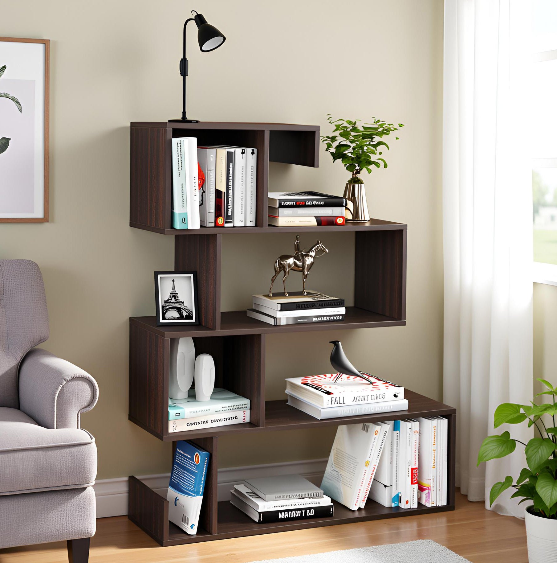 Allesia Wooden Book Shelf for Books, Book Shelf Rack for Home Library, Corner Shelf for Living Room, Study Room & Office Furniture (Wenge)