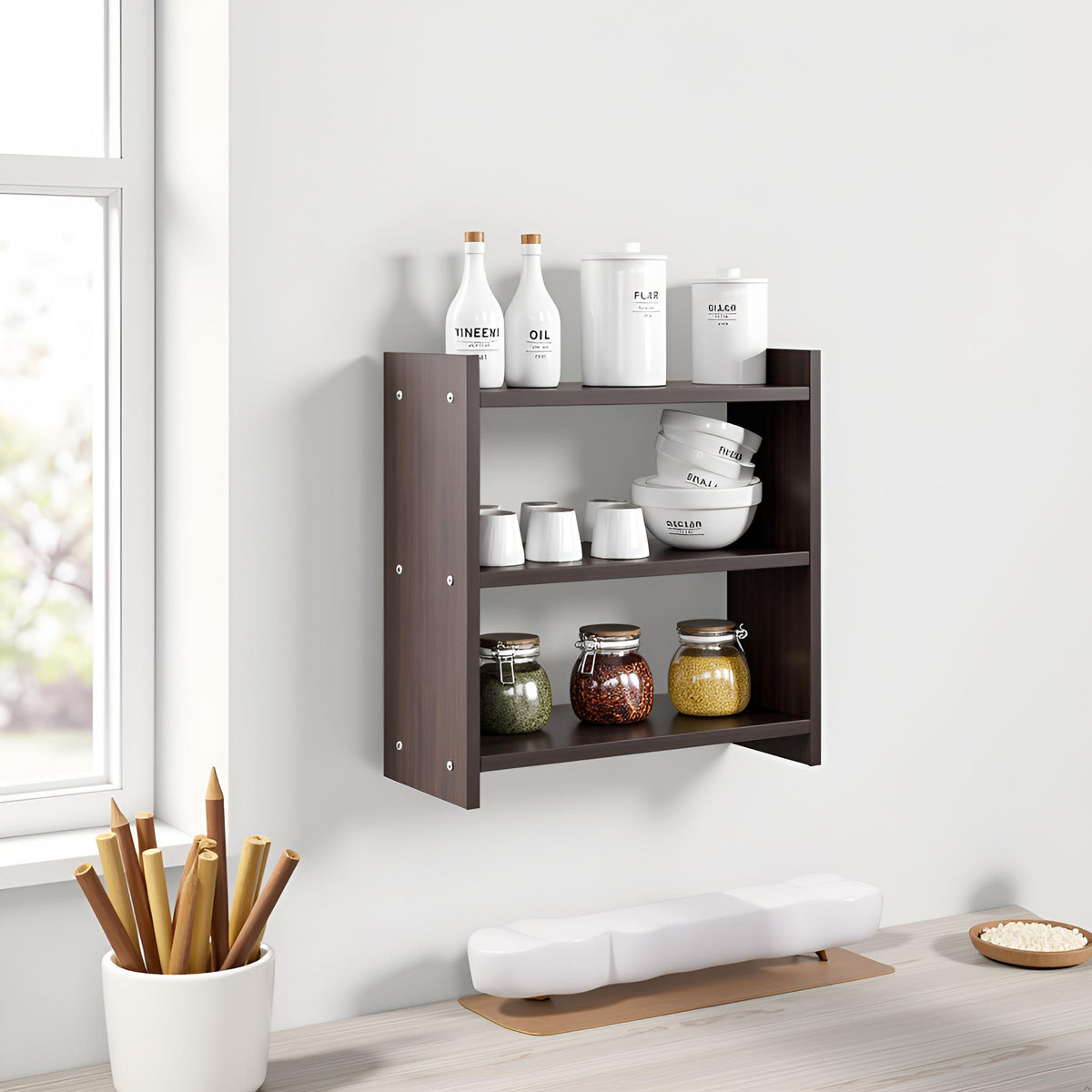Wall-Mounted Wooden Modern Kitchen Rack For Home – Furneaser Maximus