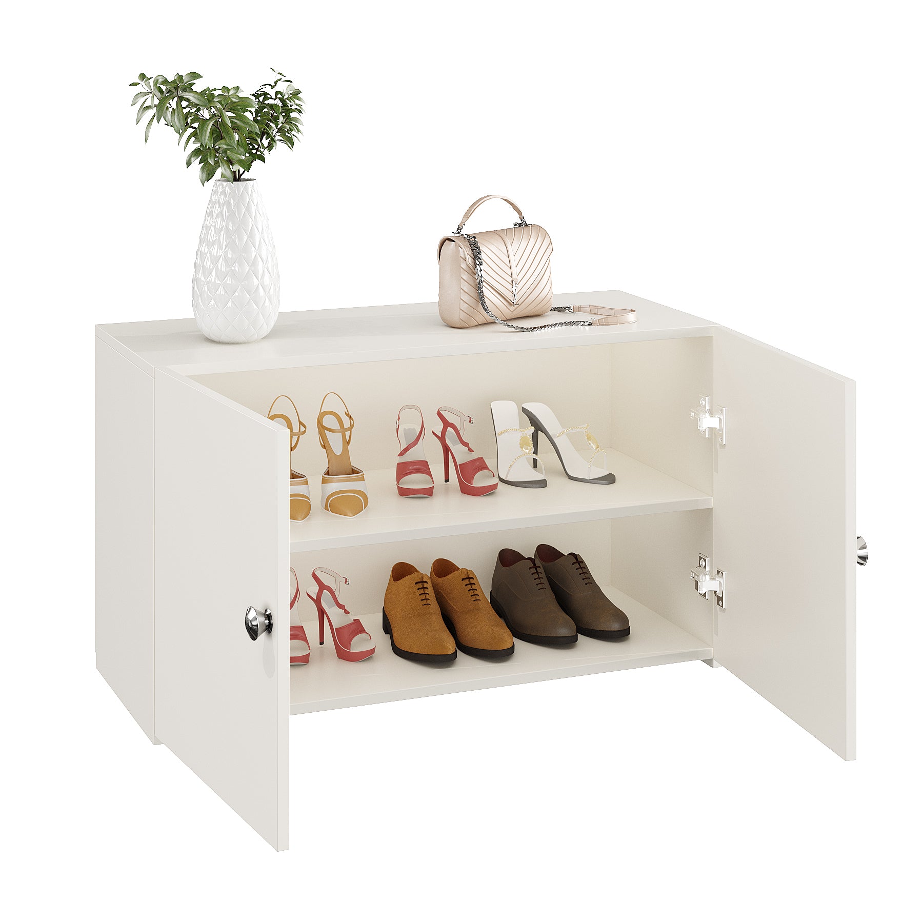 WOODWIDER Robana Wooden Shoe Rack for Home Storage Organizer Shoe Rack Cabinet Slipper Footwear Stand Rack 6 Shelves, Store Up to 16 Pairs (White)