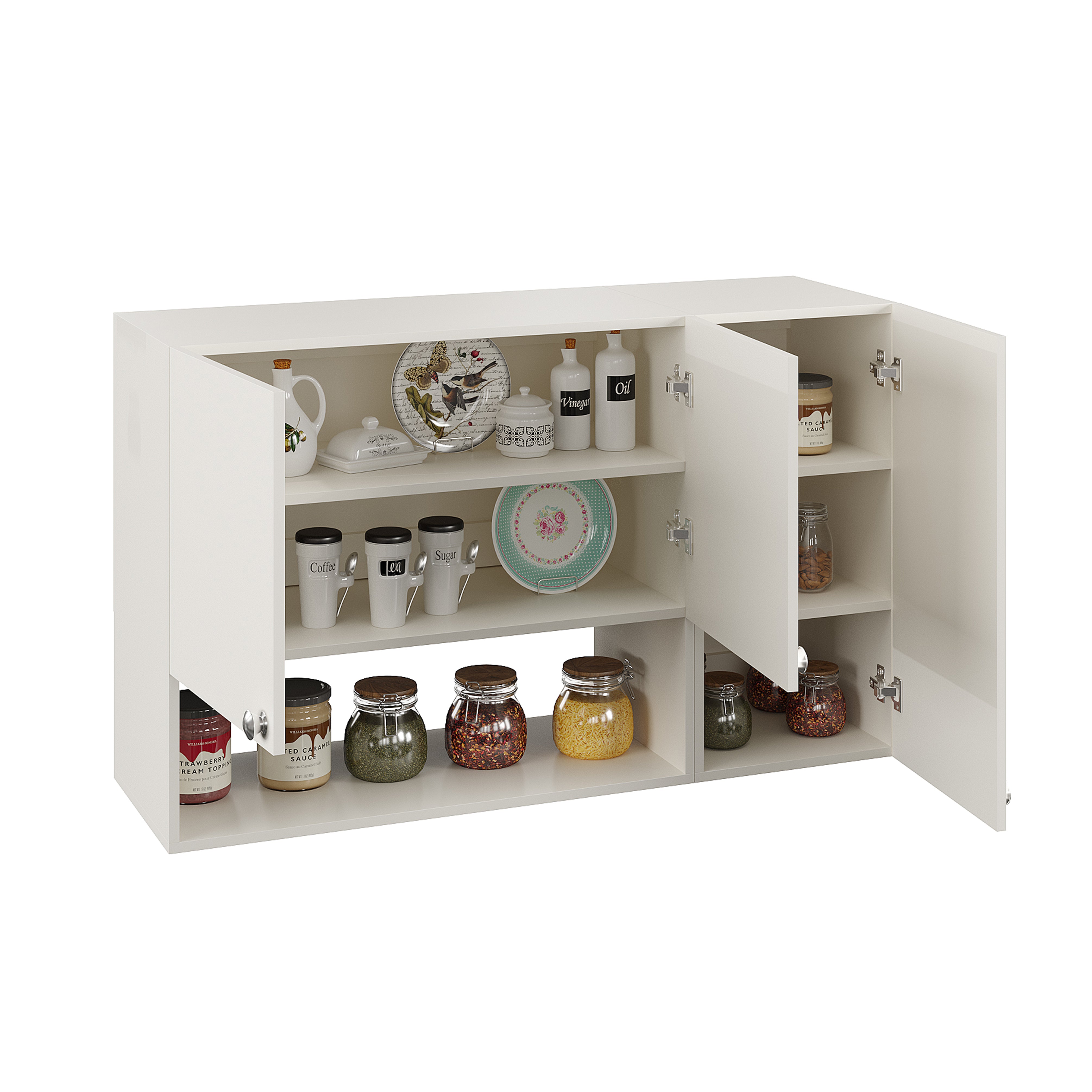 Diana Wall Mount Wooden Kitchen Cabinet Storage Rack Shelf Organizer with Door in White Finish