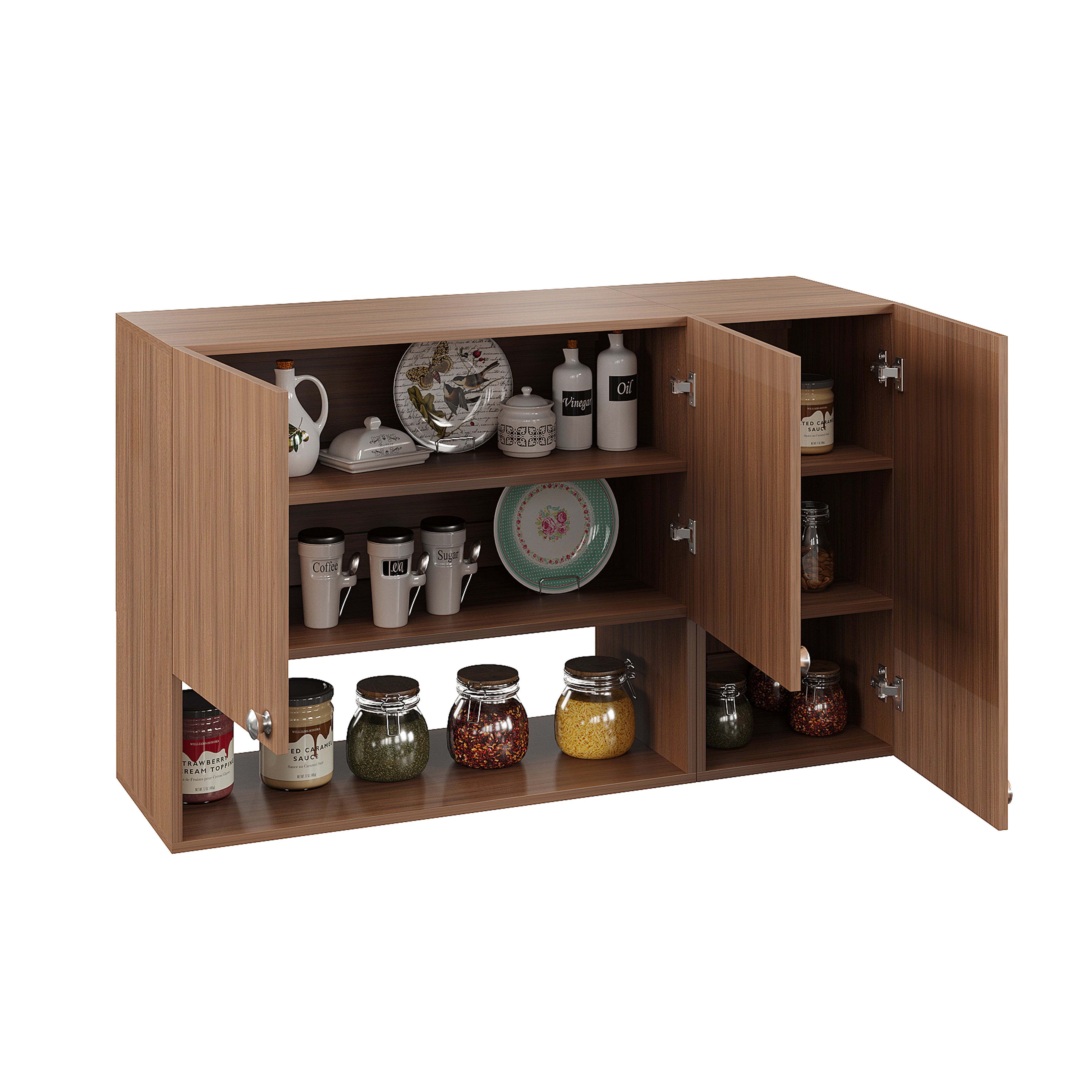 Diana Wall Mount Wooden Kitchen Cabinet Storage Rack Shelf Organizer with Door in Exotic Teak Finish