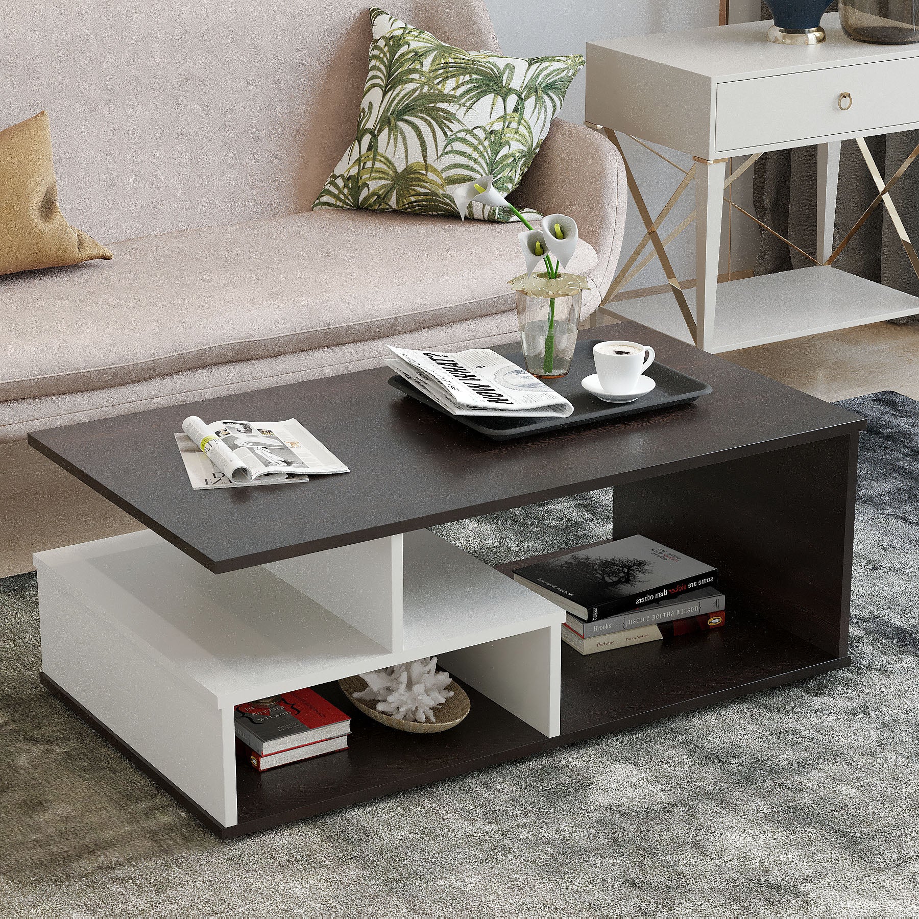 Witely Modern Coffee Table with Storage, Centre Table, Teapoy for Living Room