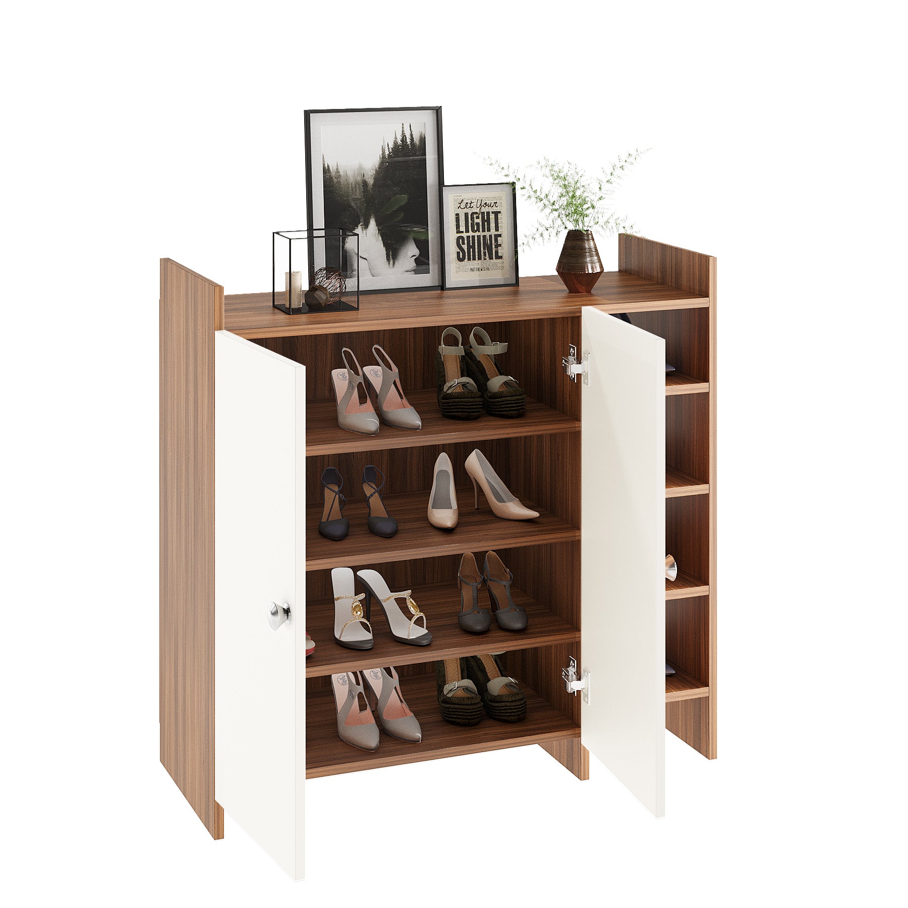 WOODWIDER Salosia Wooden Shoe Rack for Home Storage Organizer Shoe Rack Cabinet Slipper Footwear Stand Rack 6 Shelves, Store Up to 16 Pairs (Exotic Teak & White)