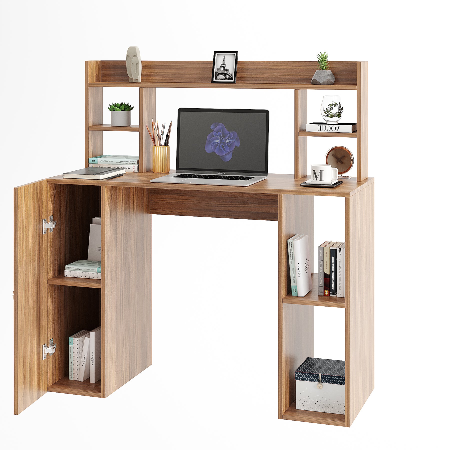 Woodwider Ximena Wooden Study Table, Workstation, Computer, Laptop, WFH Office Desk, Gaming Table with Storage, Exotic Teak