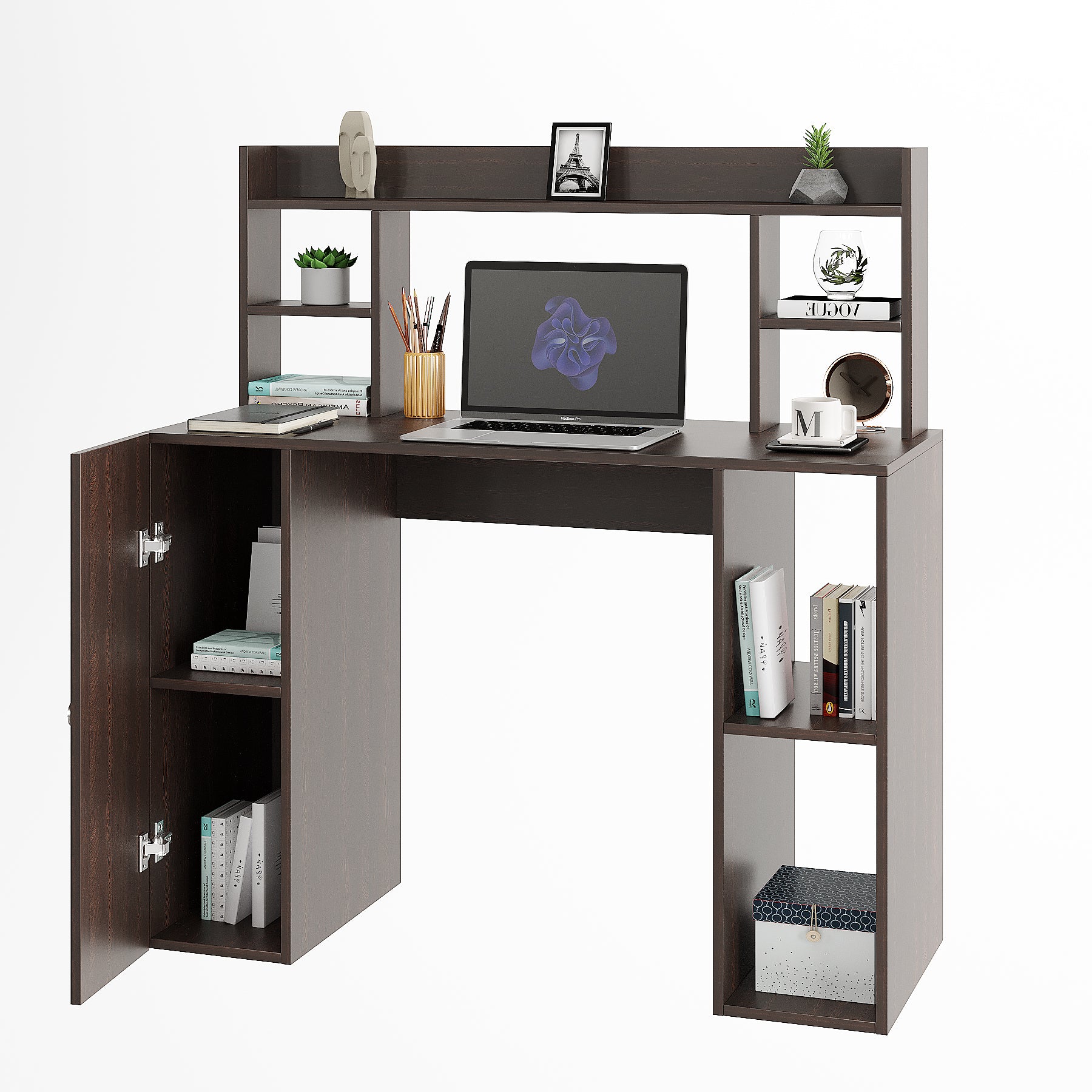 WOODWIDER Ximena Wooden Study Table, Workstation, Computer, Laptop, WFH Office Desk, Gaming Table with Storage, Wenge
