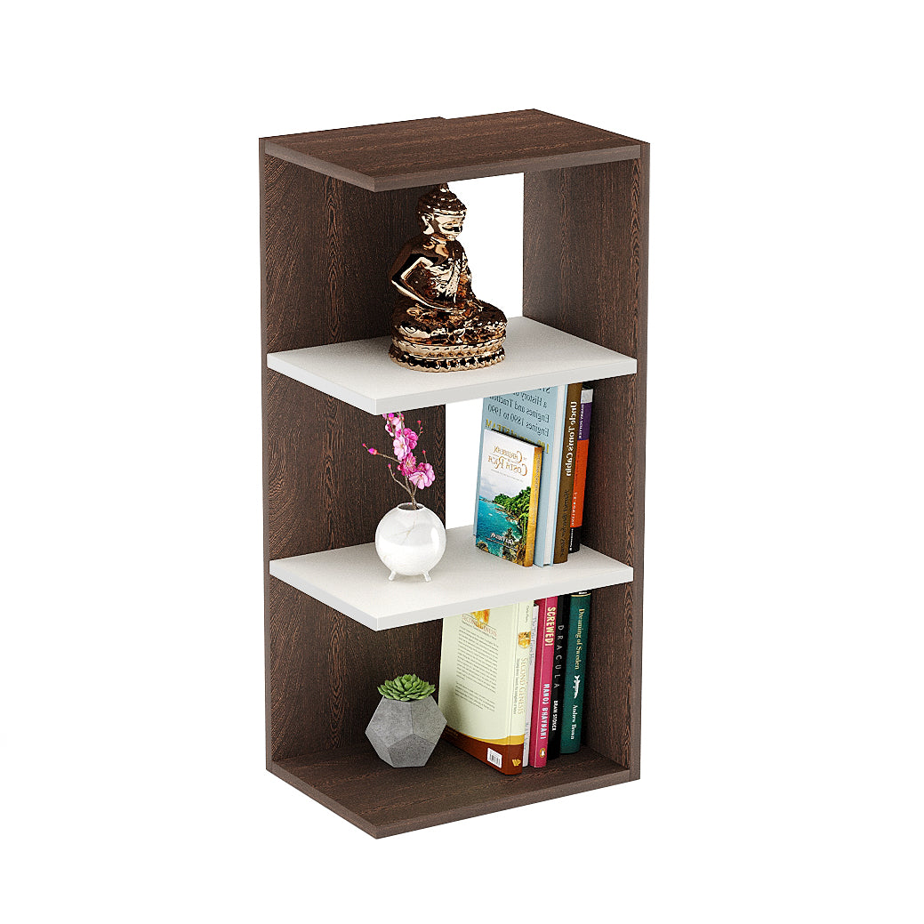 Rowbell  Wooden Book Shelf for Books, Book Shelf Rack for Home Library, Corner Shelf 4 Layer for Living Room, Study Room & Office Furniture (Wenge & White)