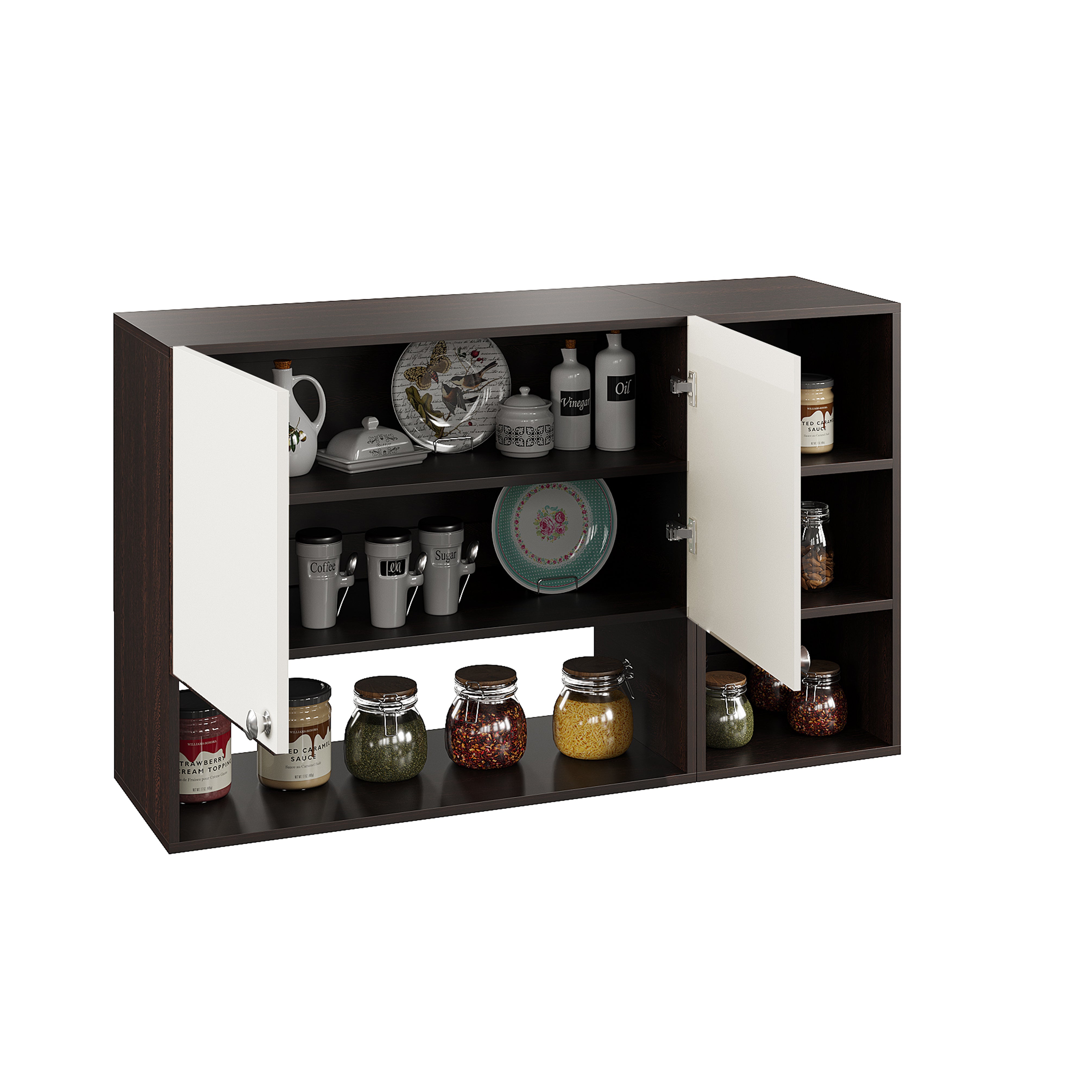 WOODWIDER Rozel Engineered Wood Wall-Mount Kitchen Cabinet with Door – Space-Saving, Modern Storage Solution for Kitchen, Living Room, or Bathroom (Wenge & White)