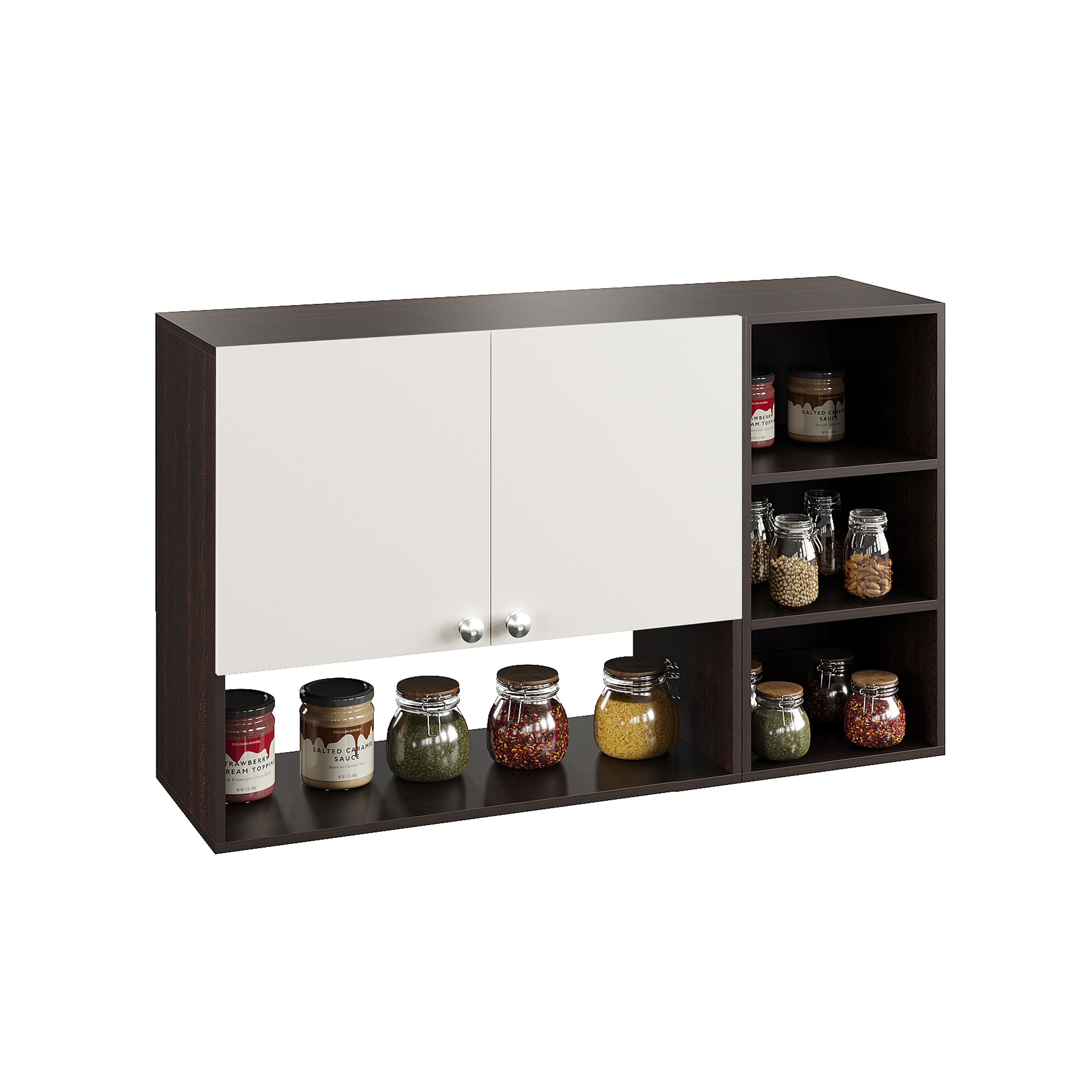 WOODWIDER Rozel Engineered Wood Wall-Mount Kitchen Cabinet with Door – Space-Saving, Modern Storage Solution for Kitchen, Living Room, or Bathroom (Wenge & White)